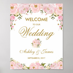 Chic Blush Pink Floral Wedal Poster Welkomstteken