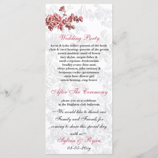 Chic Blush Pink  Floral Wedding Programmakaart (Achterkant)