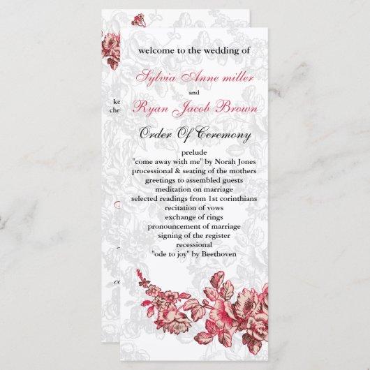 Chic Blush Pink  Floral Wedding Programmakaart (Voorkant / Achterkant)