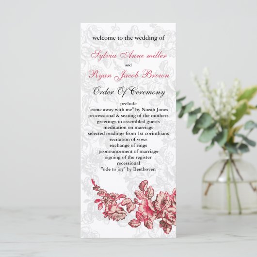 Chic Blush Pink Floral Wedding Programmakaart (Staand voorkant)