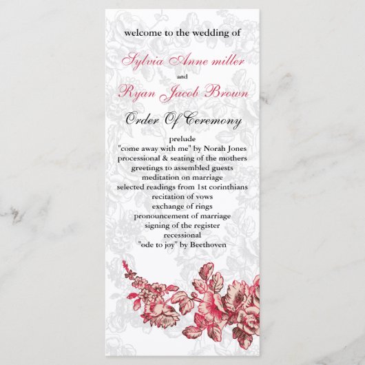 Chic Blush Pink  Floral Wedding Programmakaart (Voorkant)