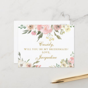 Chic Blush Pink Floral zal je mijn Bridesmaid zijn Briefkaart