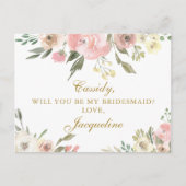 Chic Blush Pink Floral zal je mijn Bridesmaid zijn Briefkaart (Voorkant)