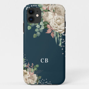 Chic Blush Pink Florals en Foliage Initialen  Case-Mate iPhone Case