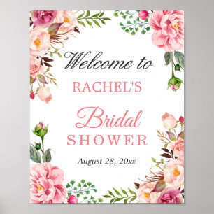 Chic Blush Pink Flowers Vrijgezellenfeest Welkomst Poster