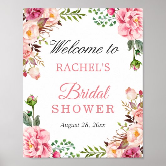 Chic Blush Pink Flowers Vrijgezellenfeest Welkomst Poster (Voorkant)