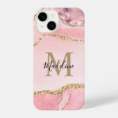 Chic Blush Pink Geode Gold Script Monogram iPhone Hoesje (Achterkant)