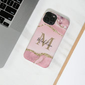 Chic Blush Pink Geode Gold Script Monogram iPhone Hoesje
