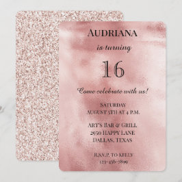 Chic Blush Pink Glam Glitter Verjaardag Kaart