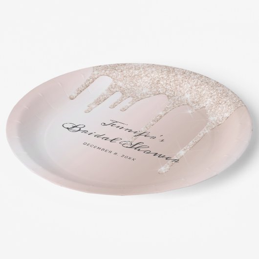 Chic Blush Pink Glitter Drift Script Vrijgezellenf Papieren Bordje (Gekanteld)