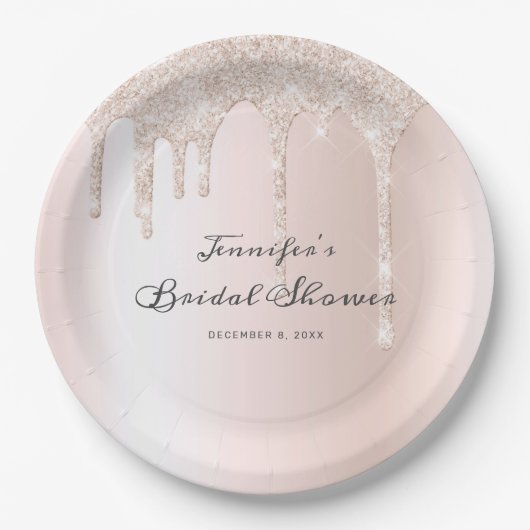 Chic Blush Pink Glitter Drift Script Vrijgezellenf Papieren Bordje (Voorkant)