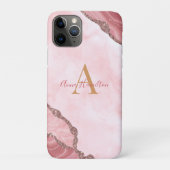 Chic Blush Pink Gold Agate Geode Monogram Case-Mate iPhone Case (Achterkant)
