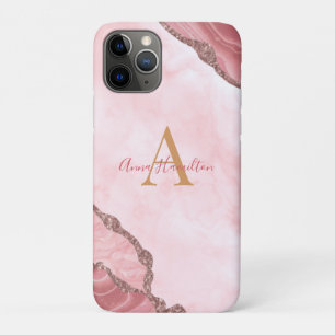 Chic Blush Pink Gold Agate Geode Monogram Case-Mate iPhone Case