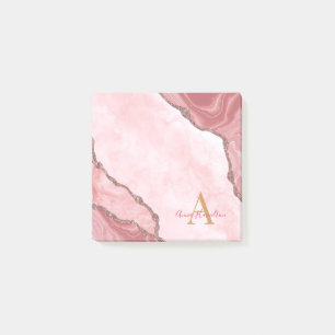 Chic Blush Pink Gold Agate Geode Monogram Post-it® Notes