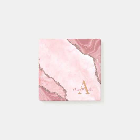 Chic Blush Pink Gold Agate Geode Monogram Post-it® Notes (Voorkant)
