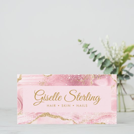 Chic Blush Pink Gold Agate Marble Gift Certificate (Staand voorkant)