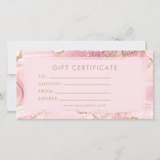 Chic Blush Pink Gold Agate Marble Gift Certificate (Achterkant)