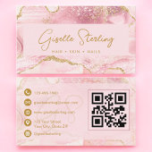 Chic Blush Pink Gold Agate Marble QR Code Luxe Visitekaartje