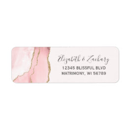 Chic Blush Pink Gold Agate Weduwingadres Etiket