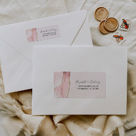 Chic Blush Pink Gold Agate Weduwingadres Etiket