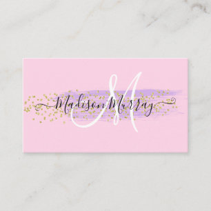 Chic Blush Pink Gold Confetti Lila monogram naam Visitekaartje