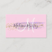 Chic Blush Pink Gold Confetti Lila monogram naam Visitekaartje (Voorkant)