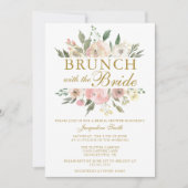 Chic Blush Pink Gold Floral Bridal Brunch Shower Kaart (Voorkant)