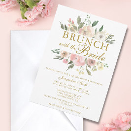 Chic Blush Pink Gold Floral Bridal Brunch Shower Kaart