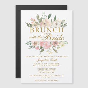 Chic Blush Pink Gold Floral Bridal Brunch Shower Magnetische Uitnodiging