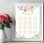 Chic Blush Pink Gold Floral Wedding Seating Chart Poster