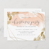 Chic Blush Pink & Gold Foliage kerstparty Uitnodiging Briefkaart (Voorkant / Achterkant)
