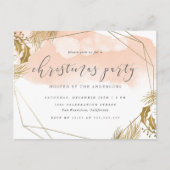 Chic Blush Pink & Gold Foliage kerstparty Uitnodiging Briefkaart (Voorkant)