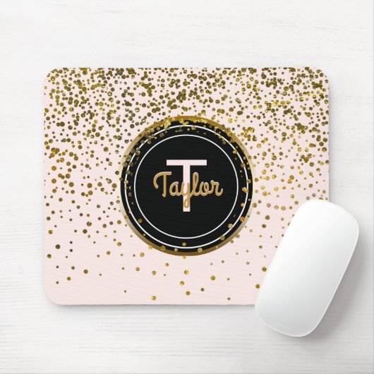 Chic Blush Pink Gold Glam Confetti Stippen | Monog Muismat (Met muis)