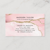 Chic Blush Pink Gold Glitter Agate Marble Monogram Klantenkaartje (Achterkant)