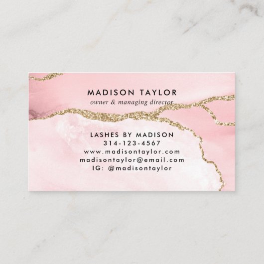 Chic Blush Pink Gold Glitter Agate Marble Monogram Klantenkaartje (Achterkant)