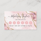 Chic Blush Pink Gold Glitter Agate Marble Monogram Klantenkaartje (Voorkant)