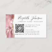 Chic Blush Pink Gold Glitter Agate Marble QR Code Visitekaartje (Achterkant)