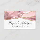 Chic Blush Pink Gold Glitter Agate Marble QR Code Visitekaartje (Voorkant)