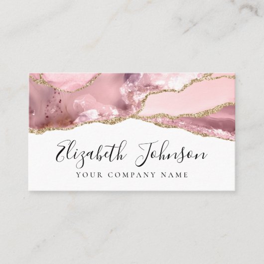 Chic Blush Pink Gold Glitter Agate Marble QR Code Visitekaartje (Voorkant)