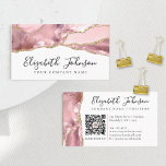 Chic Blush Pink Gold Glitter Agate Marble QR Code Visitekaartje<br><div class="desc">Moderne handtekening Blush roze en Gold Glitter Agate Marble Gemstone Girly Elegant Stylish Chic Feminine Script Name QR Code Visitekaartje</div>