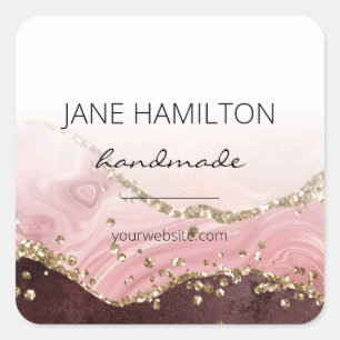 Chic Blush Pink Gold Glitter Agate Vierkante Sticker