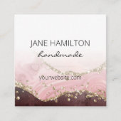 Chic Blush Pink Gold Glitter Agate Vierkante Visitekaartje (Voorkant)