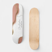 Chic Blush Pink Gold Glitter Marble Agate Monogram Persoonlijk Skateboard (Voorkant)