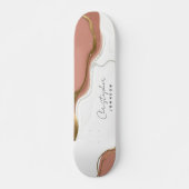 Chic Blush Pink Gold Glitter Marble Agate Monogram Persoonlijk Skateboard (Voorkant)