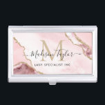 Chic Blush Pink Gold Glitter Marble Agate Monogram Visitekaarthouder<br><div class="desc">Modern Elegant Chic Blush Pink Gold Glitter Marble Agate Monogram Visitekaartje</div>