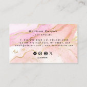 Chic Blush Pink Gold Glitter Marble Agate Monogram Visitekaartje (Achterkant)