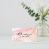 Chic Blush Pink Gold Glitter Marble Agate Monogram Visitekaartje (Staand voorkant)