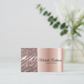 Chic Blush Pink Gold Glitter Marble Agate Monogram Visitekaartje (Staand voorkant)