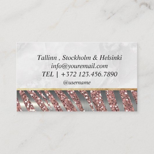 Chic Blush Pink Gold Glitter Marble Agate Monogram Visitekaartje (Achterkant)