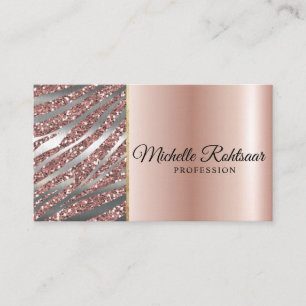 Chic Blush Pink Gold Glitter Marble Agate Monogram Visitekaartje
